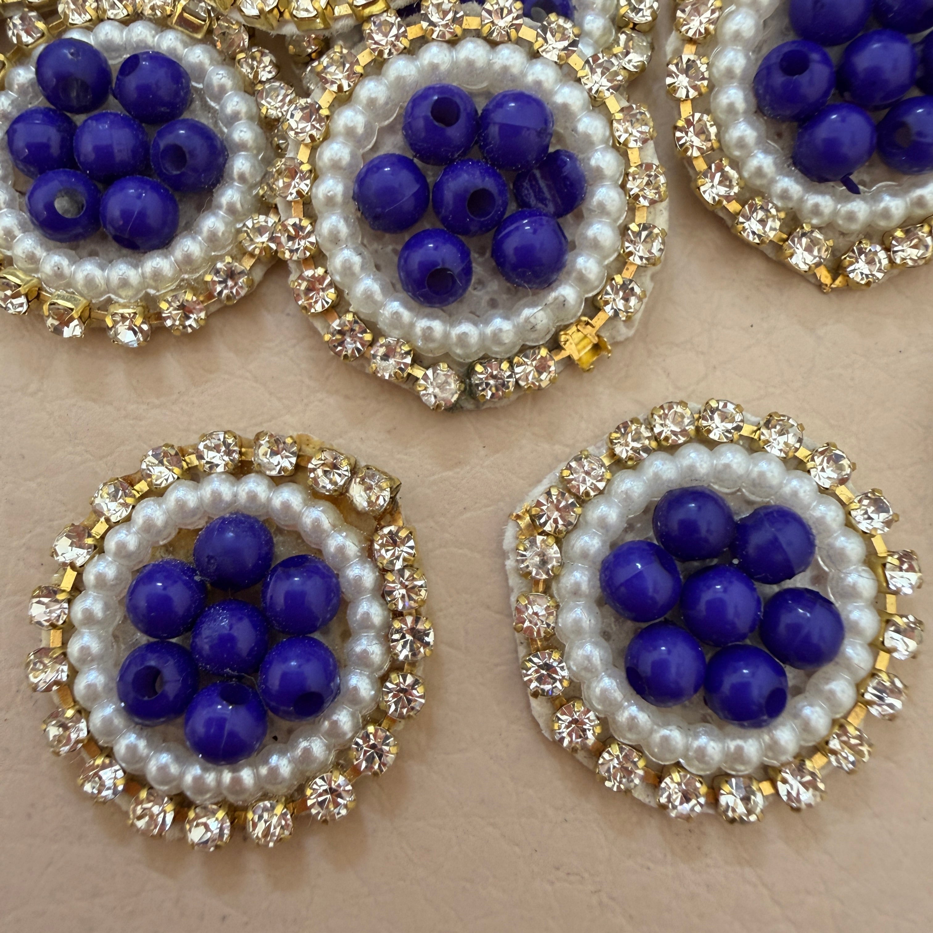 Royal Blue Bead Pearl & Rhinestone Circular Applique Patches – Pack of 25