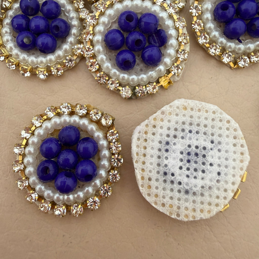 Royal Blue Bead Pearl & Rhinestone Circular Applique Patches – Pack of 25