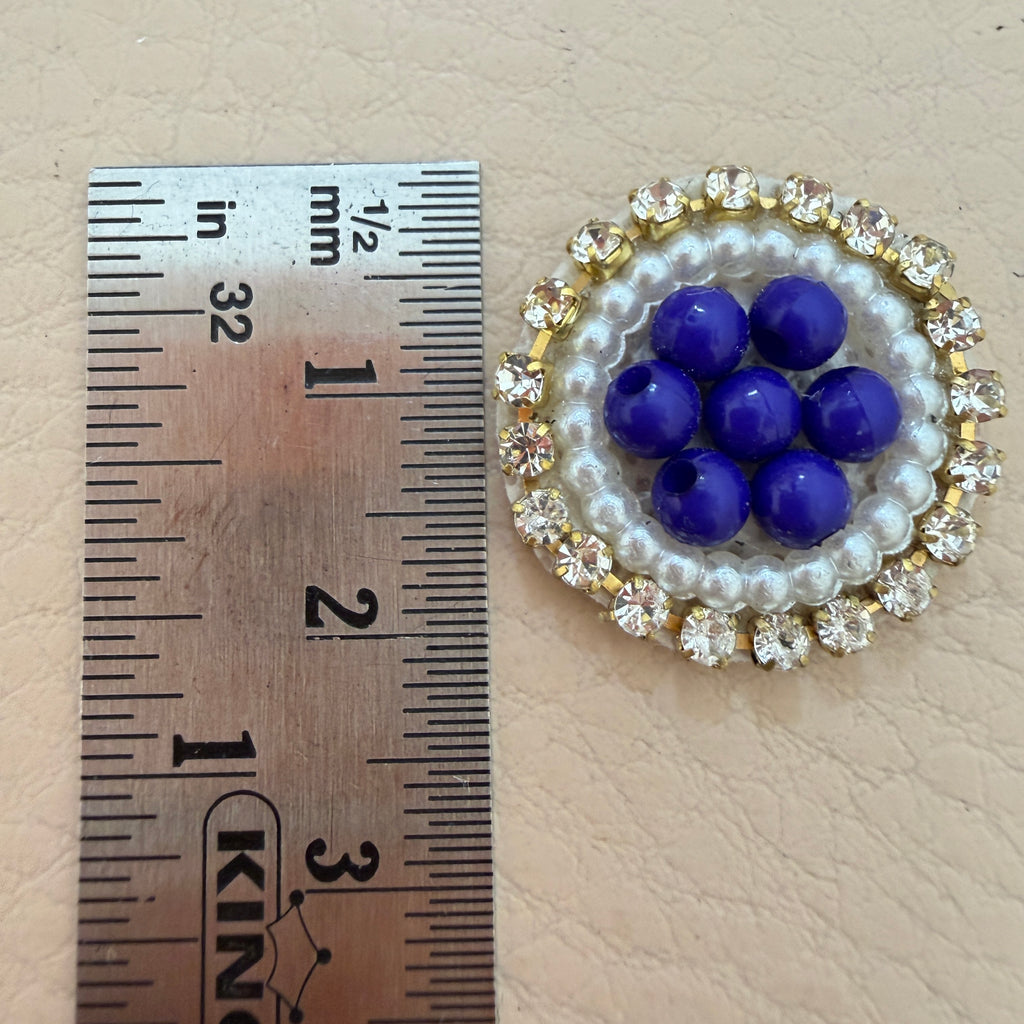 Royal Blue Bead Pearl & Rhinestone Circular Applique Patches – Pack of 25