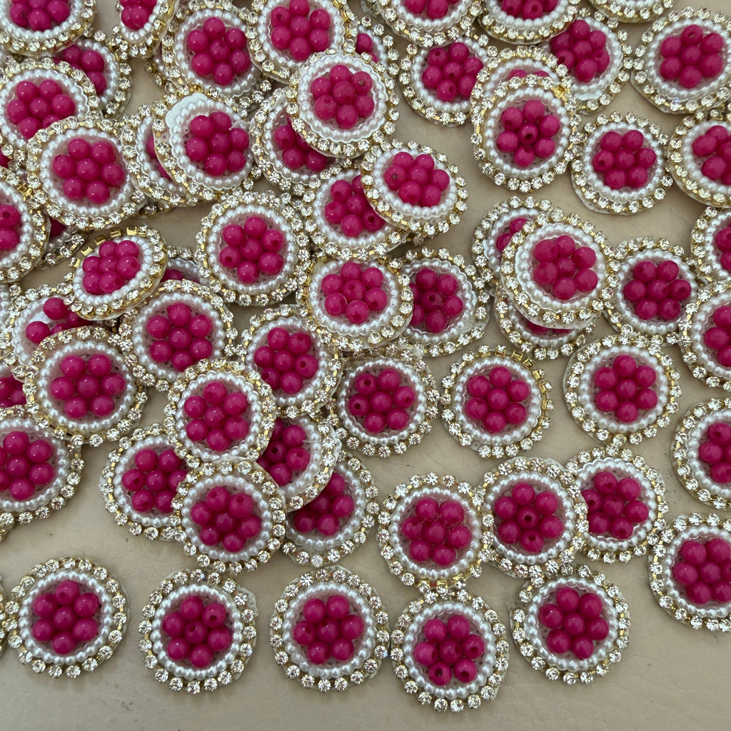 Hot Pink Bead Pearl & Rhinestone Circular Applique Patches – Pack of 25