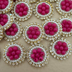 Hot Pink Bead Pearl & Rhinestone Circular Applique Patches – Pack of 25