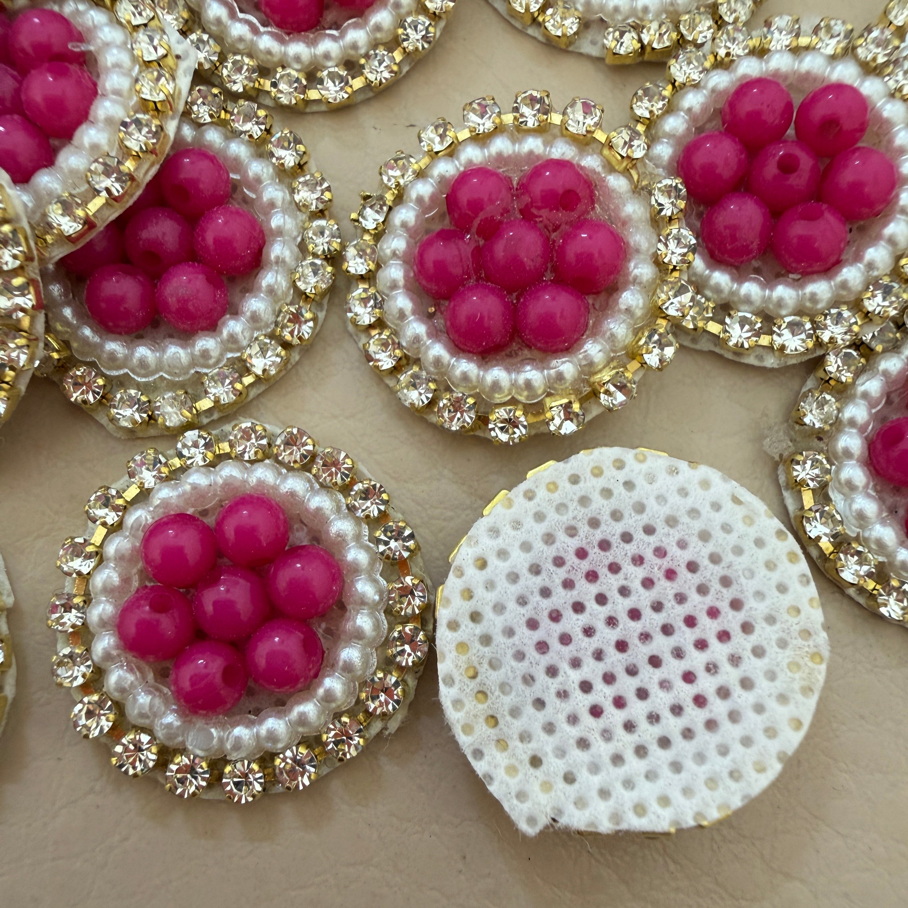Hot Pink Bead Pearl & Rhinestone Circular Applique Patches – Pack of 25