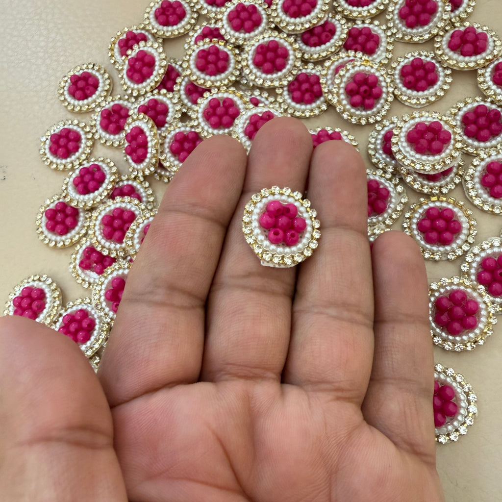 Hot Pink Bead Pearl & Rhinestone Circular Applique Patches – Pack of 25