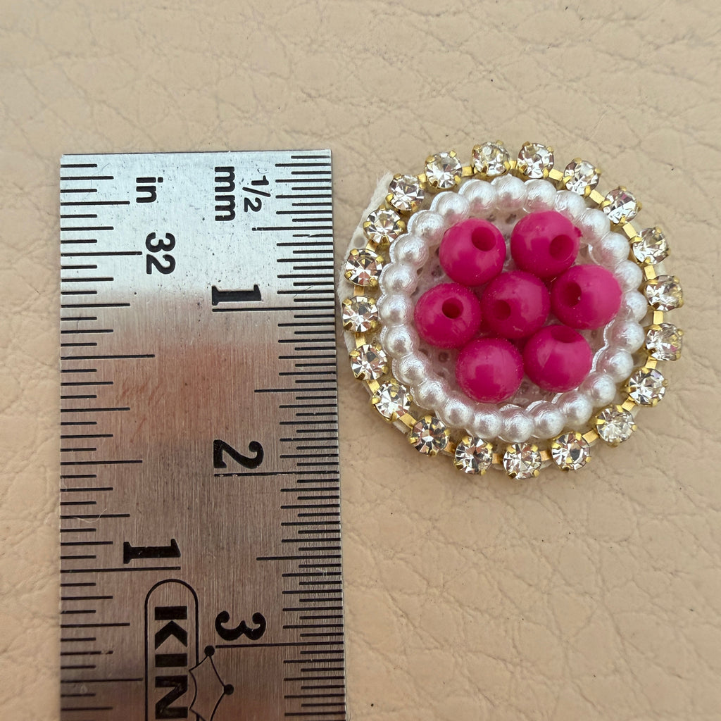 Hot Pink Bead Pearl & Rhinestone Circular Applique Patches – Pack of 25