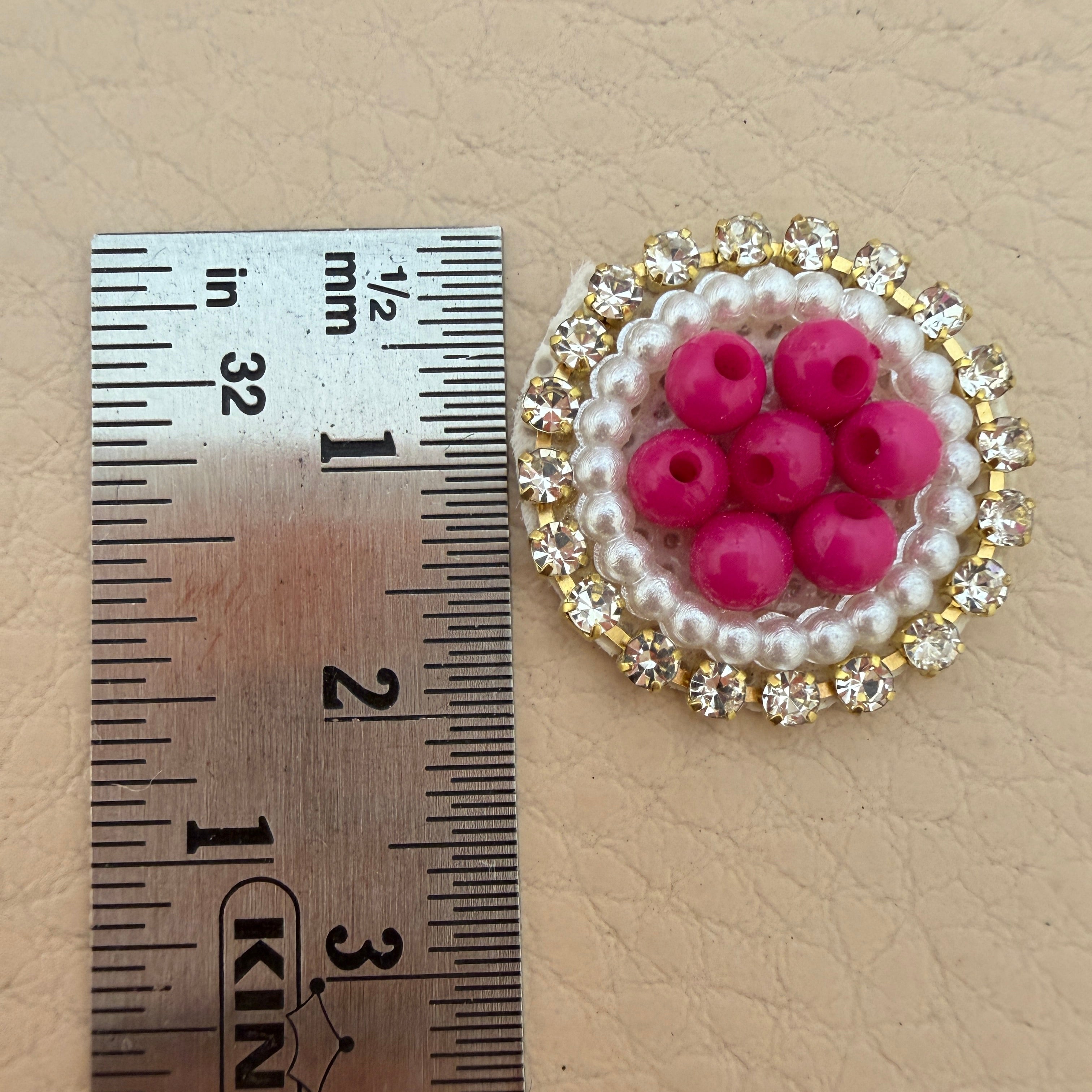 Hot Pink Bead Pearl & Rhinestone Circular Applique Patches – Pack of 25