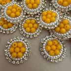 Mustard Yellow Bead Pearl & Rhinestone Circular Sew-On Patches – Pack of 25
