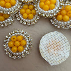 Mustard Yellow Bead Pearl & Rhinestone Circular Sew-On Patches – Pack of 25