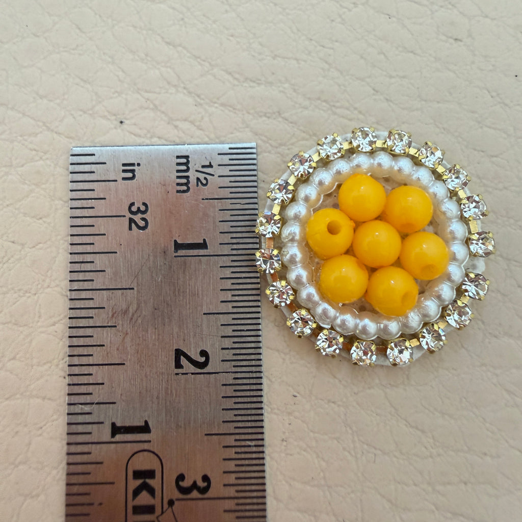 Mustard Yellow Bead Pearl & Rhinestone Circular Sew-On Patches – Pack of 25