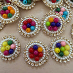 Rainbow Multicolor Bead Pearl & Rhinestone Round Motif Patches – Pack of 25