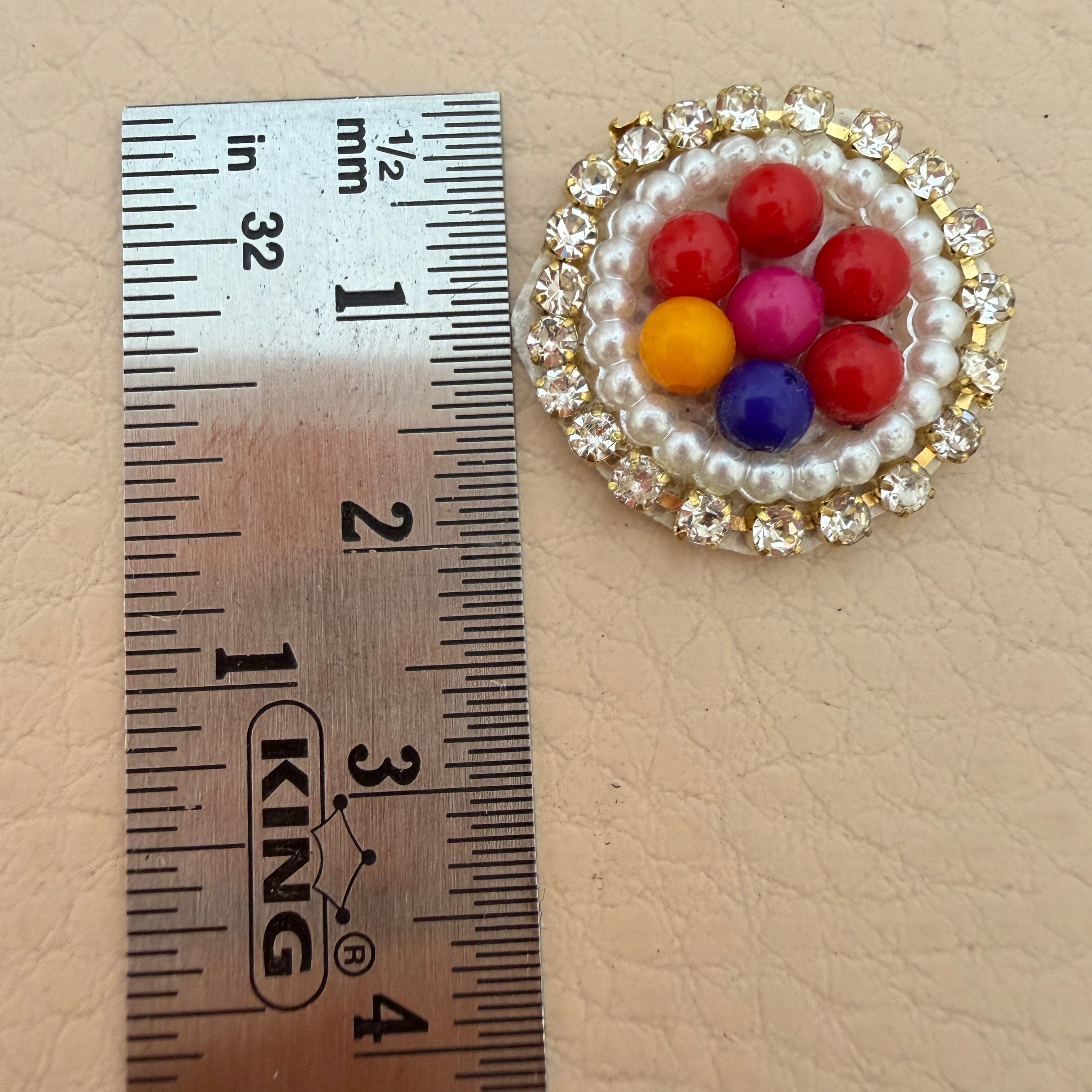 Rainbow Multicolor Bead Pearl & Rhinestone Round Motif Patches – Pack of 25