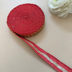 Coral Red & Gold Zari Floral Bouquet Lace Trim – Sequin Embroidered Border | 9 Yards
