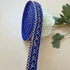 Royal Blue & Gold Zari Paisley Lace Trim – Zigzag Border Embroidery | 9 Yards