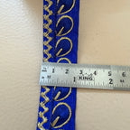 Royal Blue & Gold Zari Paisley Lace Trim – Zigzag Border Embroidery | 9 Yards