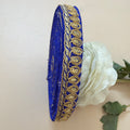 Royal Blue & Gold Zari Teardrop Lace Trim – Sequin Paisley Rope Border | 9 Yards