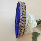 Royal Blue & Gold Zari Teardrop Lace Trim – Sequin Paisley Rope Border | 9 Yards