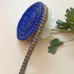 Royal Blue & Gold Zari Teardrop Lace Trim – Sequin Paisley Rope Border | 9 Yards
