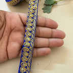 Royal Blue & Gold Zari Teardrop Lace Trim – Sequin Paisley Rope Border | 9 Yards