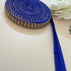 Royal Blue & Gold Zari Teardrop Lace Trim – Sequin Paisley Rope Border | 9 Yards
