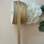 Gold Sequin Braided Lace Trim – Flat Disc Sequin on Zari Cord Border | 9 Yards