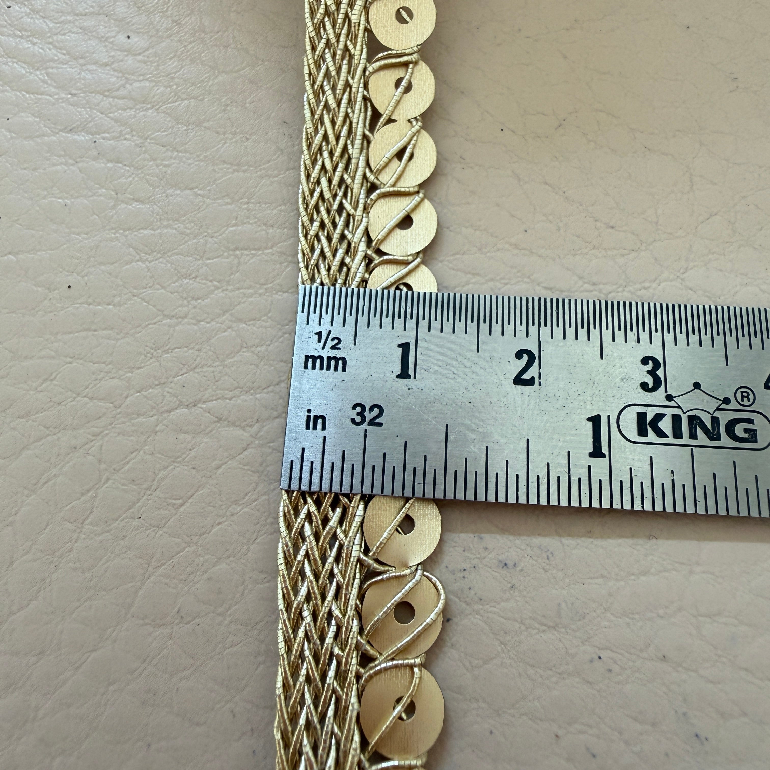 Gold Sequin Braided Lace Trim – Flat Disc Sequin on Zari Cord Border | 9 Yards