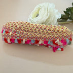 Multicolor Lace – Gold Scallop Braid with Pink Red Blue Frindges | 9 Yards