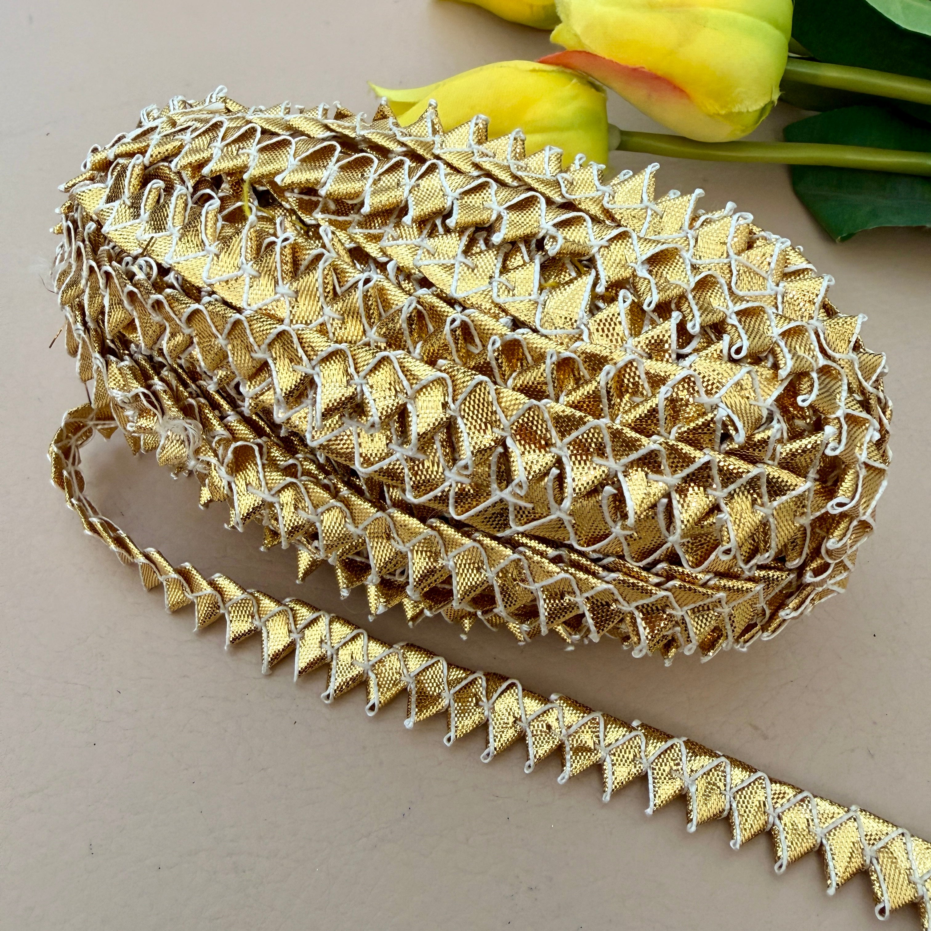 Gold Metallic Triangle Gota Patti Trim | 9 Yards | 1.5 Cm Wide