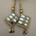 Gold Mirror Work Diamond Tassels with Coin Drops & Bead Chain — Set of 2
