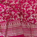 Dola Silk Embroidered Fabric | Magenta Floral Brocade with Sequin Border