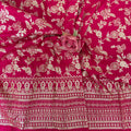 Dola Silk Embroidered Fabric | Magenta Floral Brocade with Sequin Border