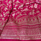 Dola Silk Embroidered Fabric | Magenta Floral Brocade with Sequin Border