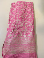 Dola Silk Embroidered Fabric | Dusty Pink Floral Brocade with Sequin Border
