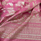 Dola Silk Embroidered Fabric | Dusty Pink Floral Brocade with Sequin Border