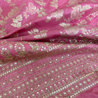 Dola Silk Embroidered Fabric | Dusty Pink Floral Brocade with Sequin Border