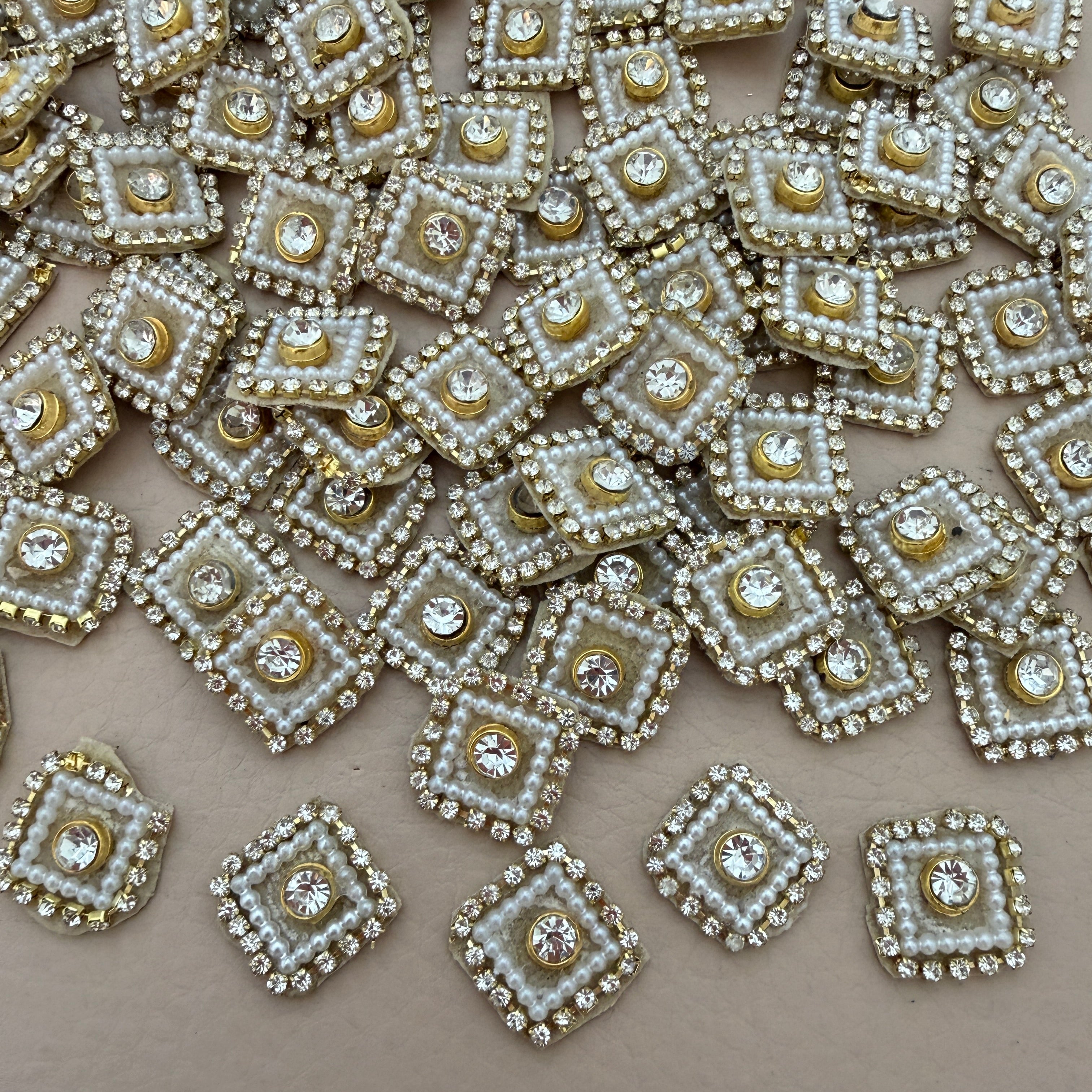 Gold Crystal Pearl Square Embellishment Buttons | Pack of 25