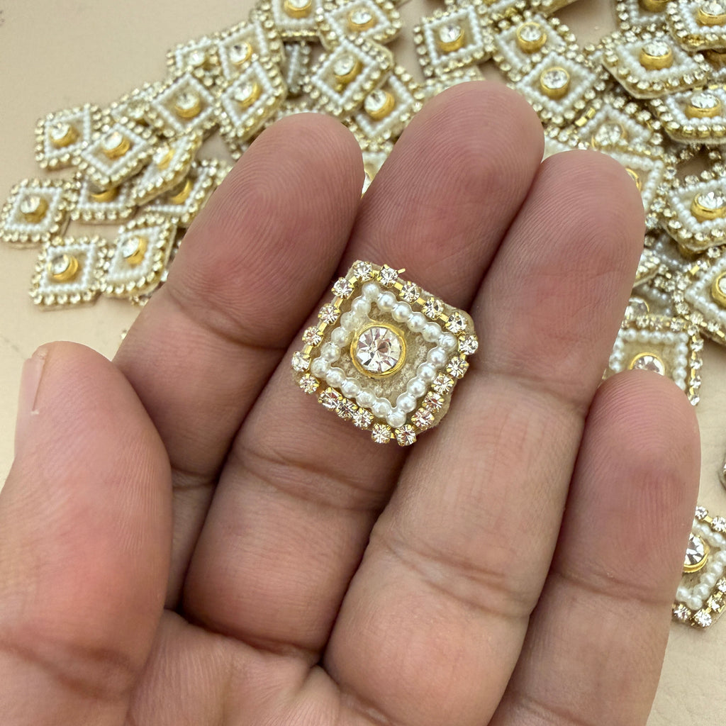 Gold Crystal Pearl Square Embellishment Buttons | Pack of 25