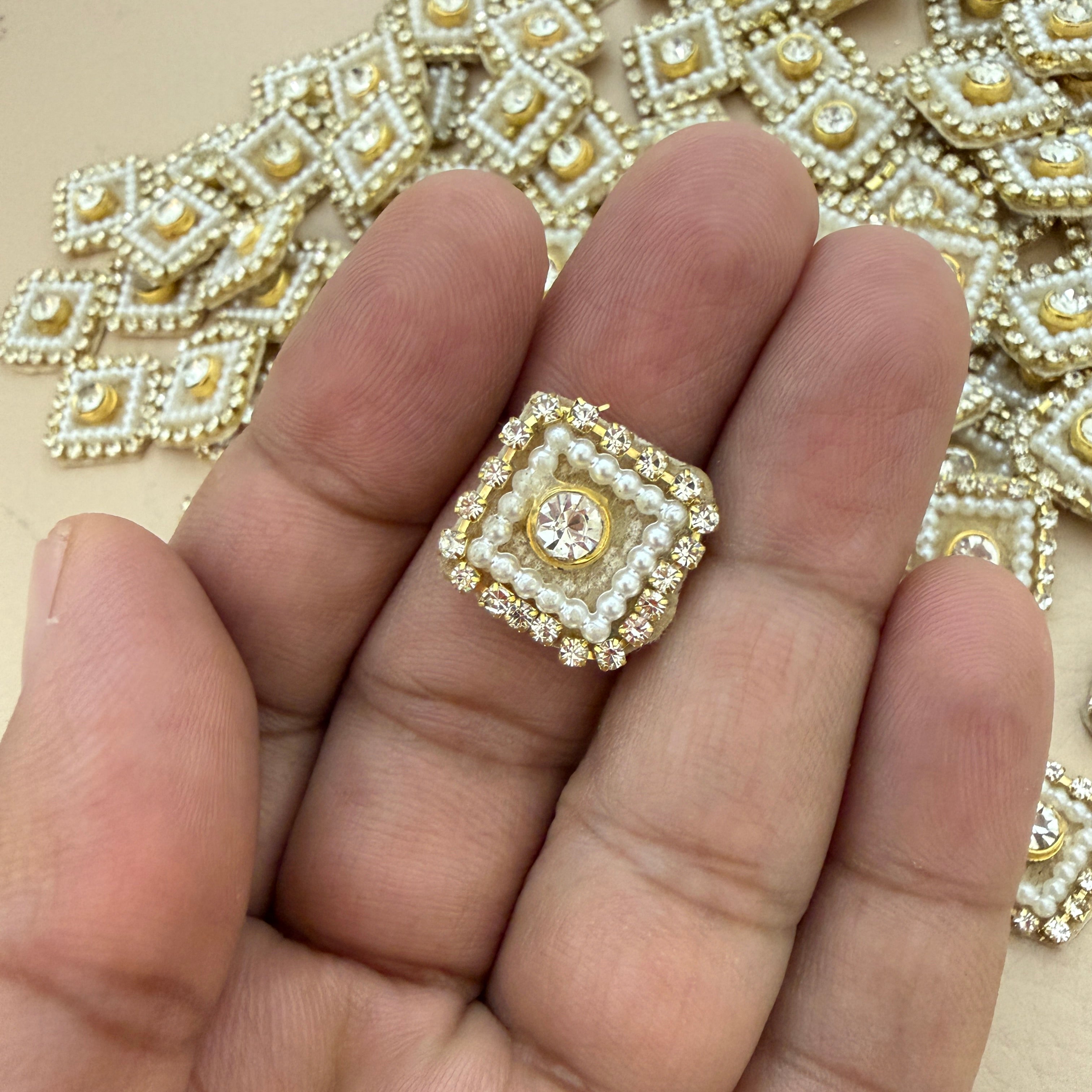 Gold Crystal Pearl Square Embellishment Buttons | Pack of 25