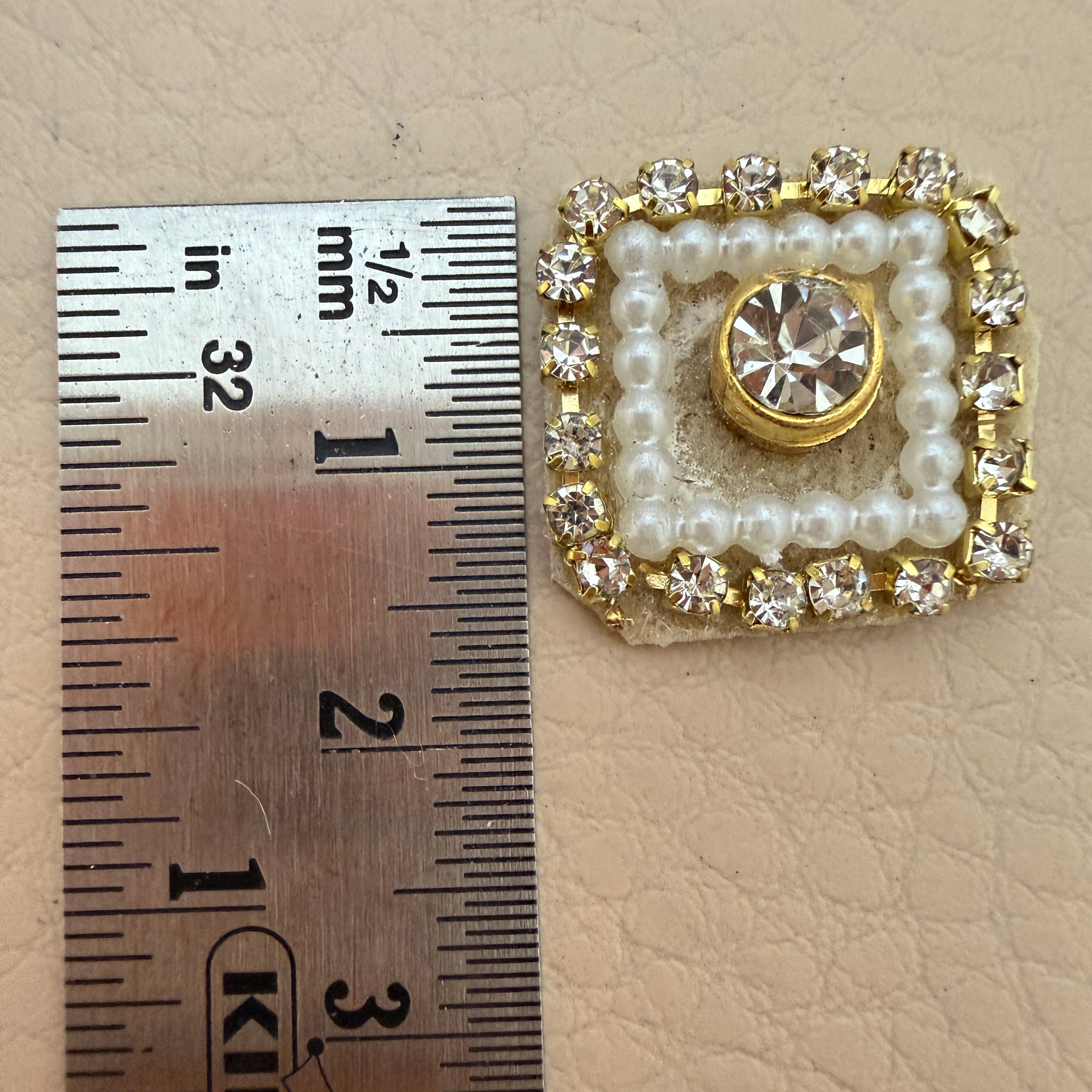 Gold Crystal Pearl Square Embellishment Buttons | Pack of 25