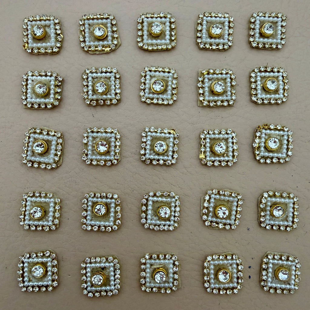 Gold Crystal Pearl Square Embellishment Buttons | Pack of 25