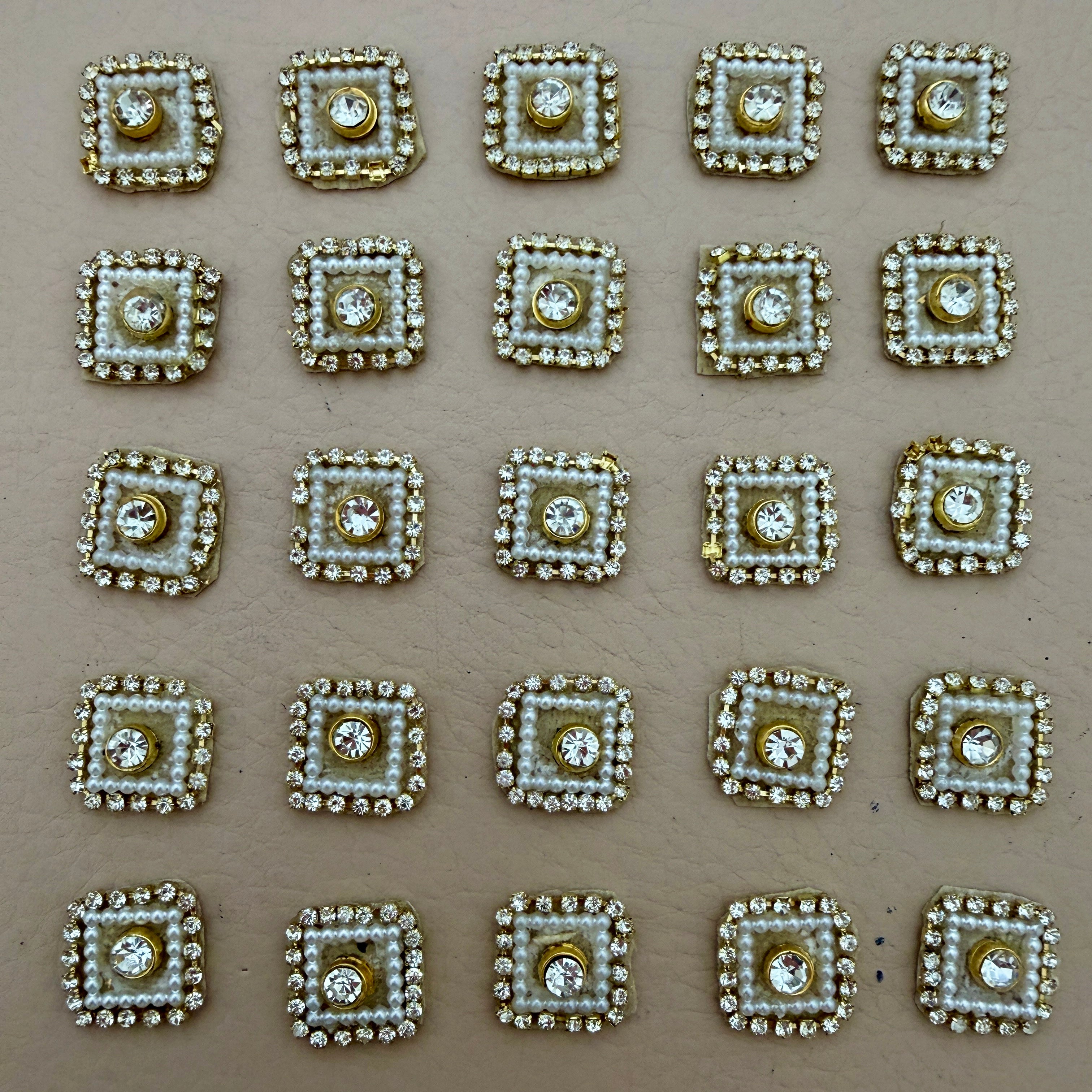 Gold Crystal Pearl Square Embellishment Buttons | Pack of 25