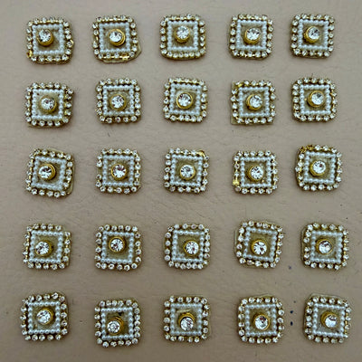 Gold Crystal Pearl Square Embellishment Buttons | Pack of 25