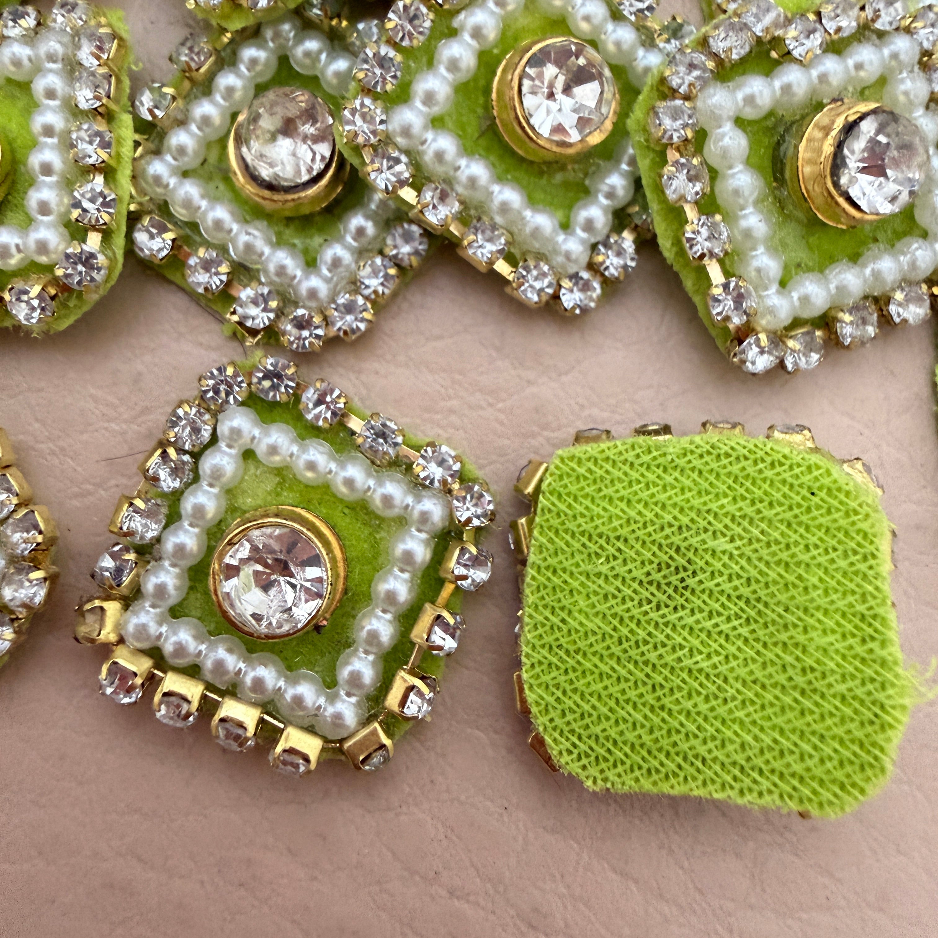 Olive Green Square Crystal Pearl Rhinestone Embellishment Patches | Pack of 25