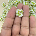 Olive Green Square Crystal Pearl Rhinestone Embellishment Patches | Pack of 25