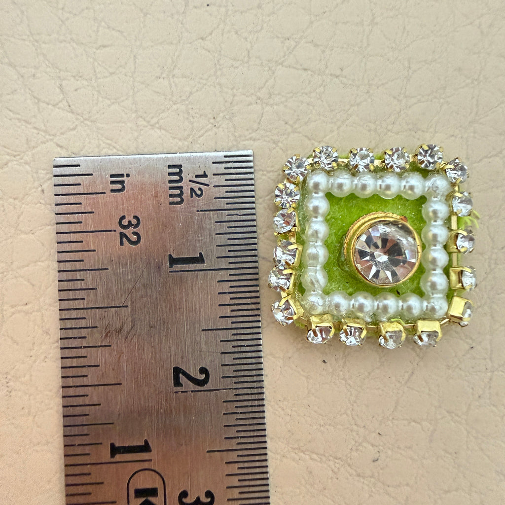 Olive Green Square Crystal Pearl Rhinestone Embellishment Patches | Pack of 25