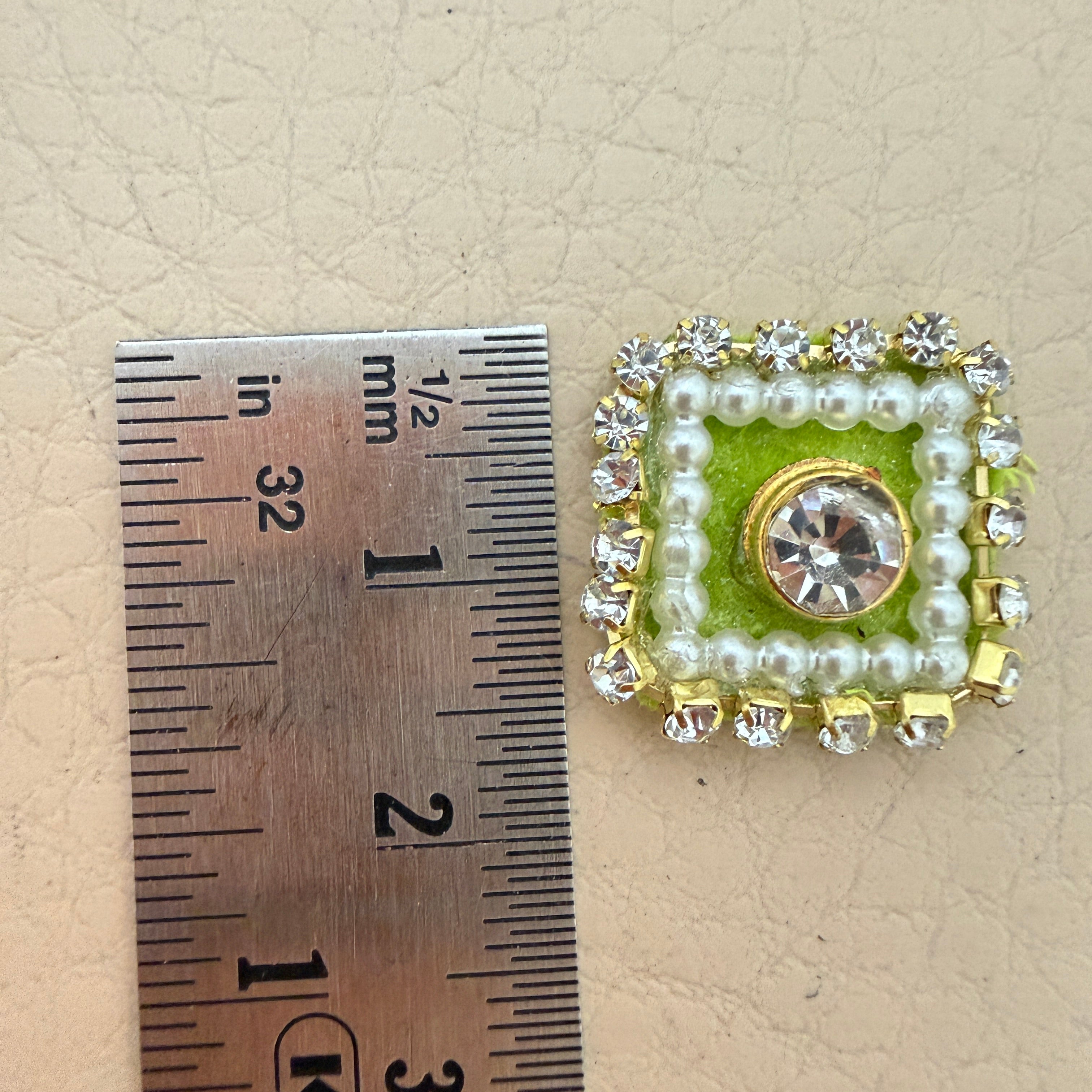 Olive Green Square Crystal Pearl Rhinestone Embellishment Patches | Pack of 25