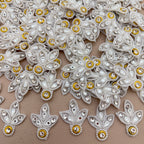White Pearl & Crystal Leaf Motif Rhinestone Applique Patch – Pack of 25