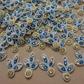 Blue & White Pearl Crystal Leaf Motif Rhinestone Applique Patch – Pack of 25