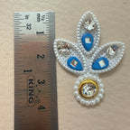 Blue & White Pearl Crystal Leaf Motif Rhinestone Applique Patch – Pack of 25