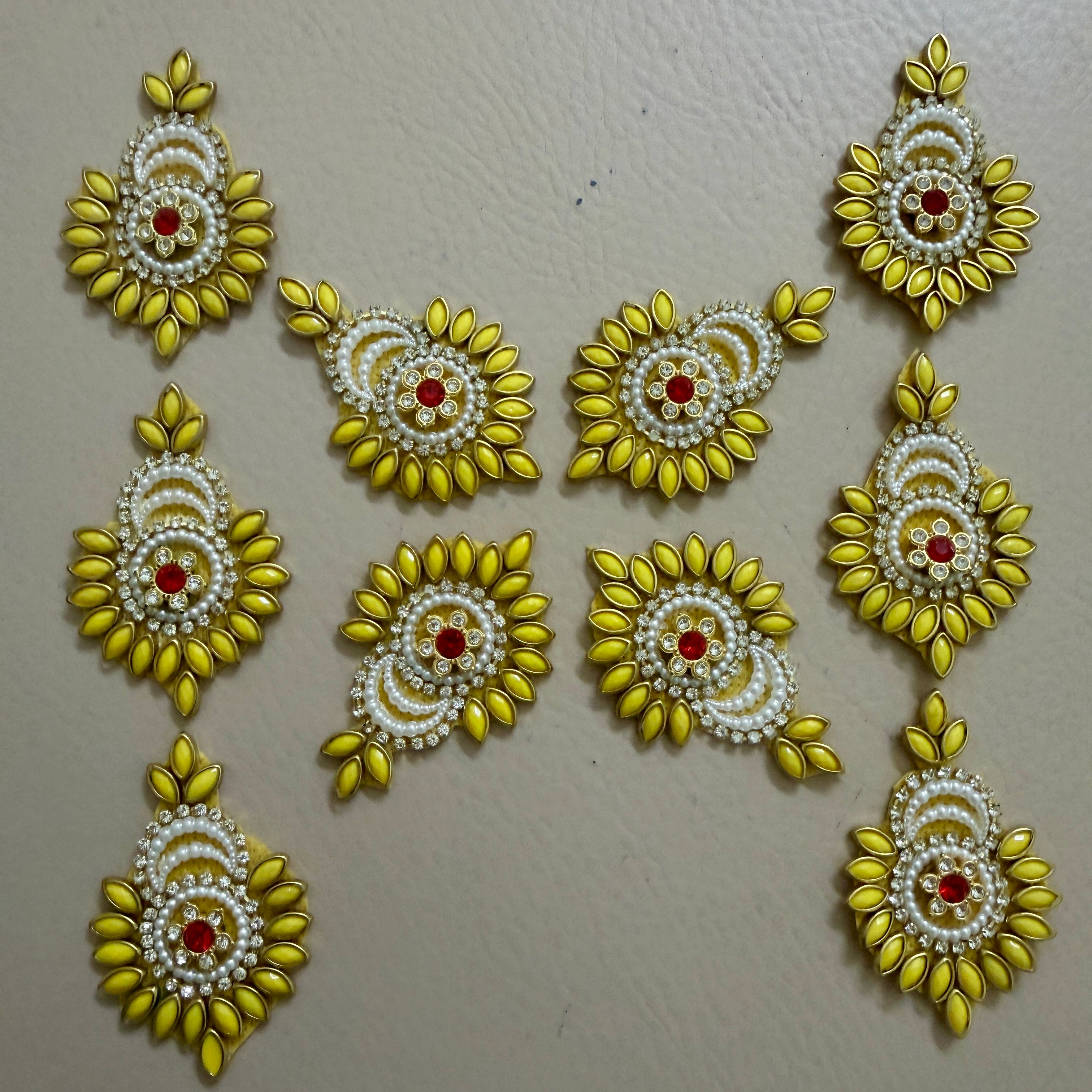 Yellow Enamel & Pearl Rhinestone Diamond Floral Applique Patch – Pack of 10