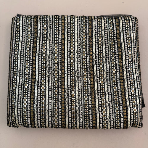 Black & Golden Stripe Sequin Embroidered Fabric – 46" Wide | By the Yard