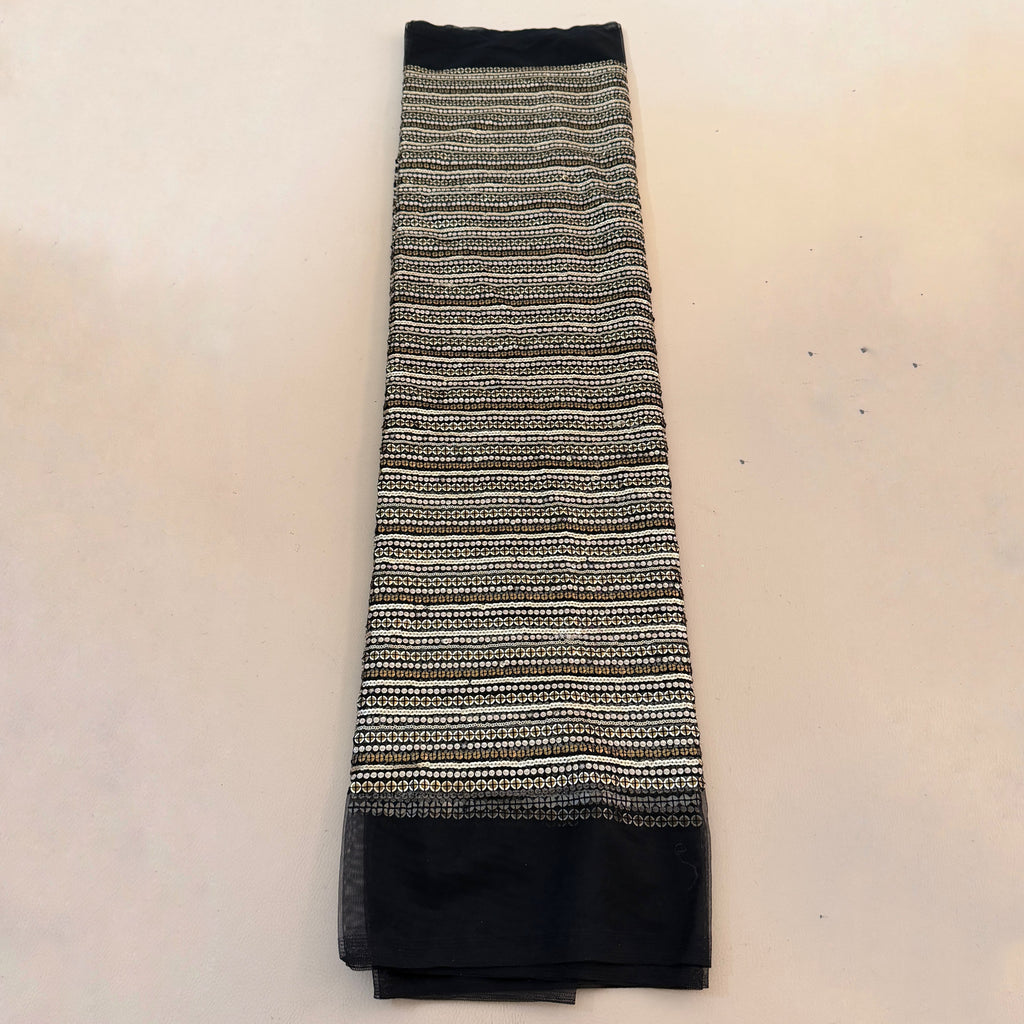 Black & Golden Stripe Sequin Embroidered Fabric – 46" Wide | By the Yard